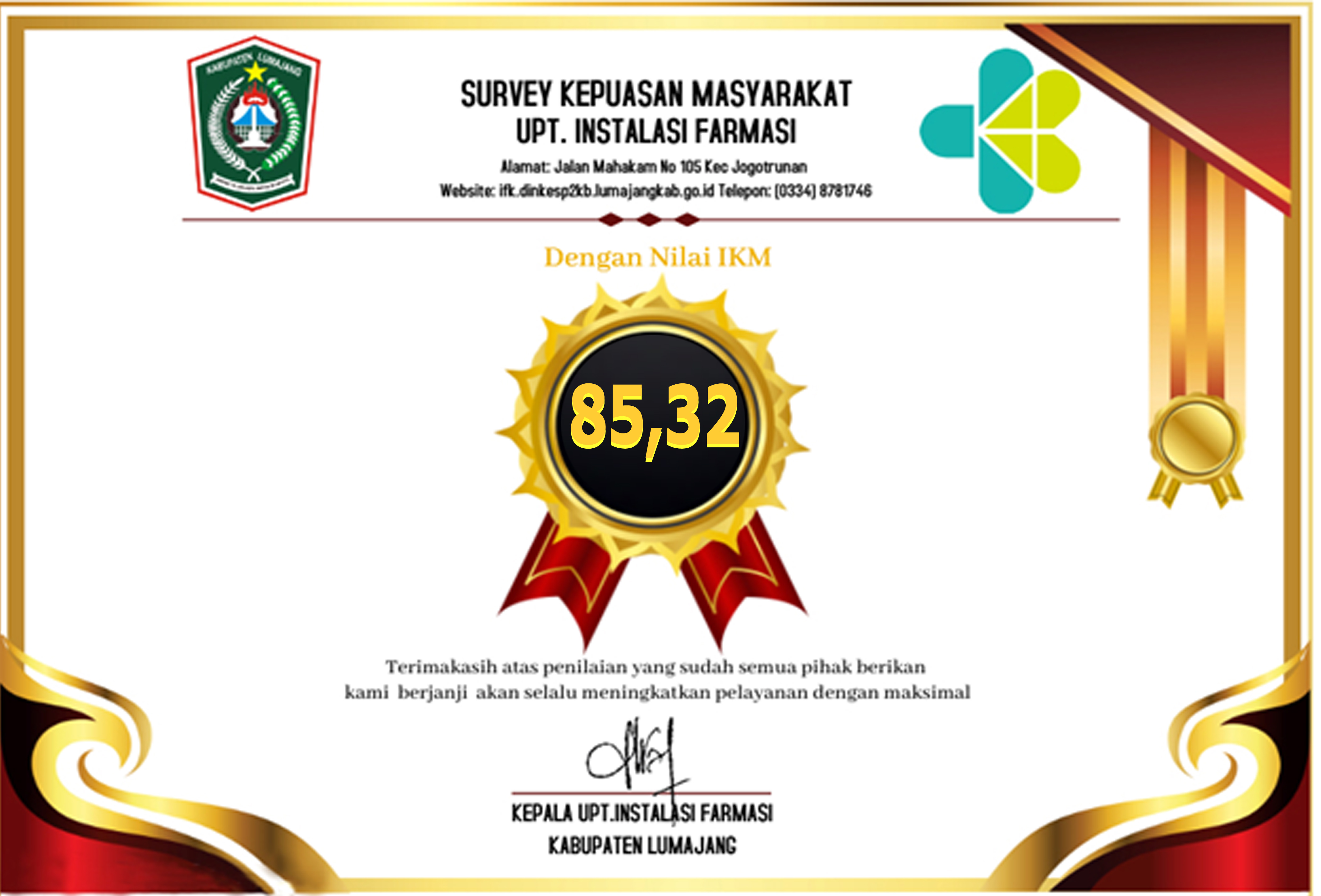 NILAI IKM UPT INSTALASI FARMASI TAHUN 2024 AKHIR SEMESTER